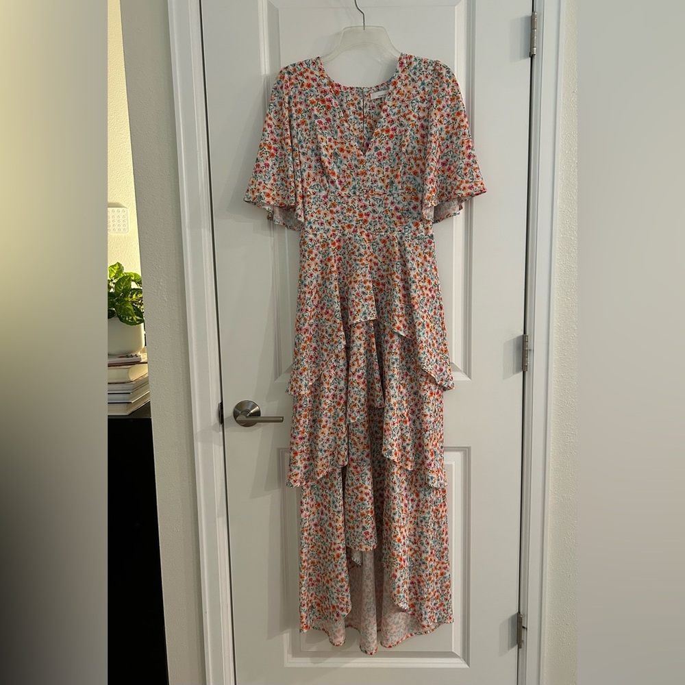 Chic Floral Maxi Dress in Pink, Yellow, Orange and Blue